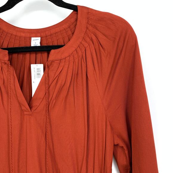 Old Navy Dress Women's Sz Small A-Line Cinched Waist Boho Style Burnt Sienna NEW - Picture 3 of 7